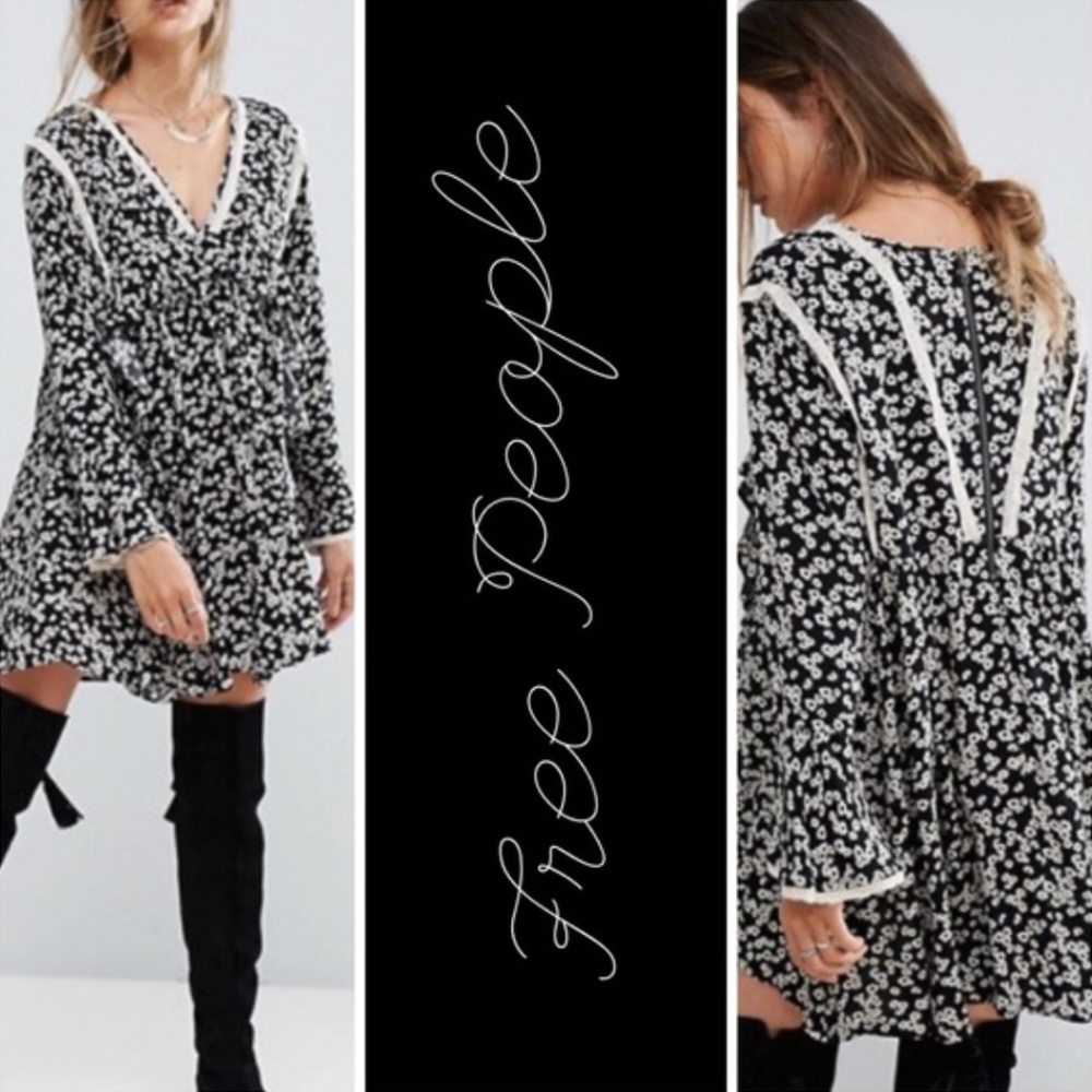 Boho Free People Long Sleeve Swing Dress